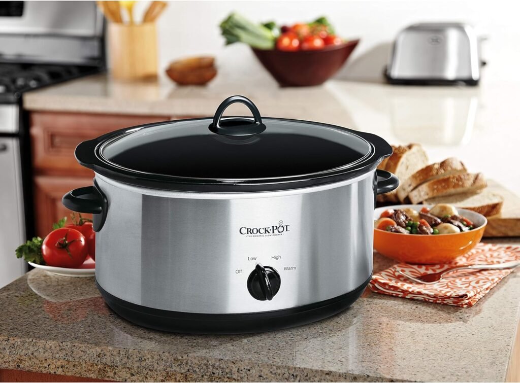 Crock-Pot Small 3 Quart Round Manual Slow Cooker, Stainless Steel and Black (SCR300-SS)