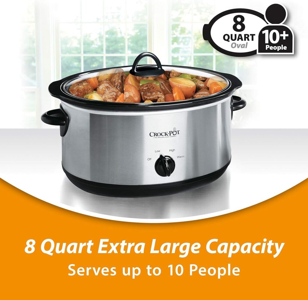 Crock-Pot Small 3 Quart Round Manual Slow Cooker, Stainless Steel and Black (SCR300-SS)