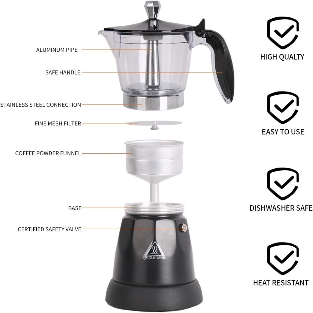 Cuban Coffee Maker, 6 Cup Electric Espresso Coffee Maker, 300ml Portable Cafeteras Electricas Modernas, Electric Moka Pot with Detachable Base  Overheat Protection, Coffee Gift for Home Travel