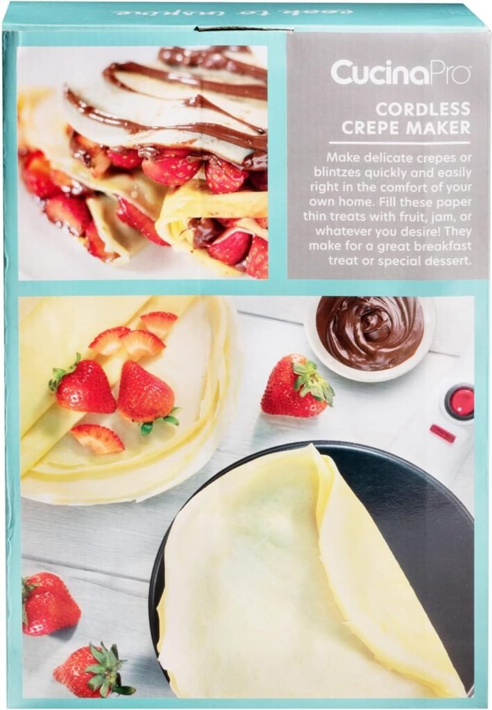 CucinaPro Cordless Crepe Maker- FREE Recipe Guide, NonStick Dipping Plate plus Electric Base  Batter Spatula, Portable Compact Baker, Homemade Holiday Morning Breakfast or Dessert Treat, Gift for Her