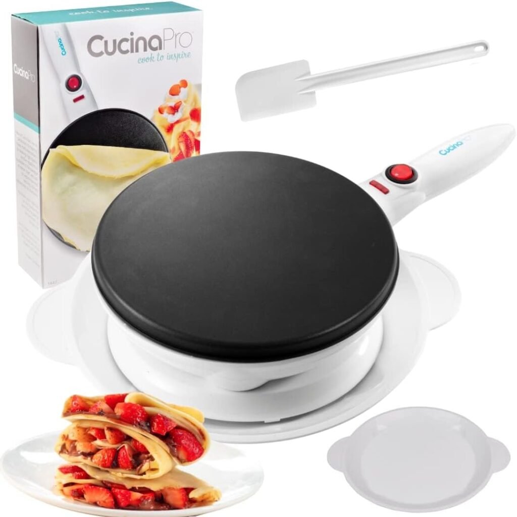 CucinaPro Cordless Crepe Maker- FREE Recipe Guide, NonStick Dipping Plate plus Electric Base  Batter Spatula, Portable Compact Baker, Homemade Holiday Morning Breakfast or Dessert Treat, Gift for Her