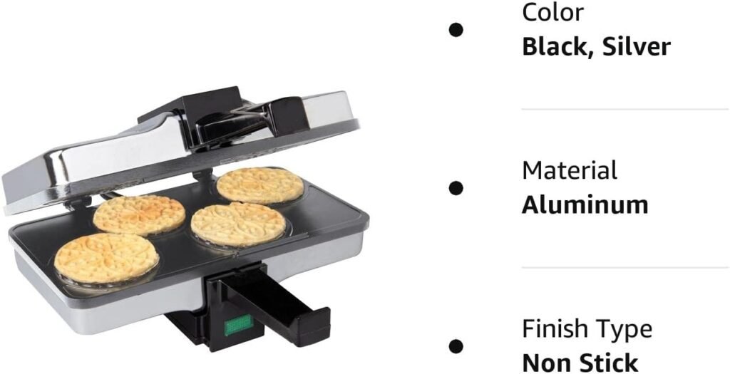 CucinaPro Piccolo Pizzelle Baker - Electric Press Makes 4 Mini Cookies at Once, Grey Nonstick Interior For Fast Cleanup, Must Have Gift or Treat for Parties, Unique Dessert or Baking Gift for Her