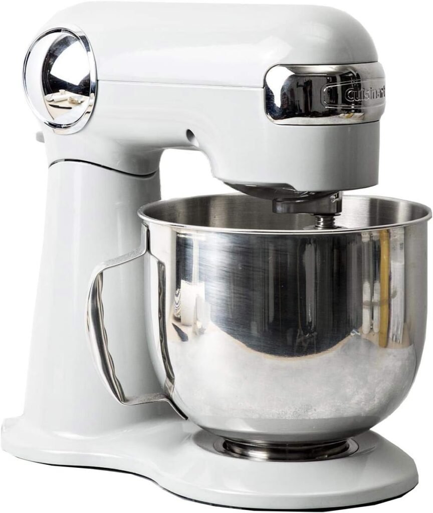 Cuisinart Stand Mixer, 12 Speeds, 5.5-Quart Mixing Bowl, Chefs Whisk, Flat Mixing Paddle, Dough Hook, and Splash Guard with Pour Spout, Silver Lining, SM-50BC, Silver Lining