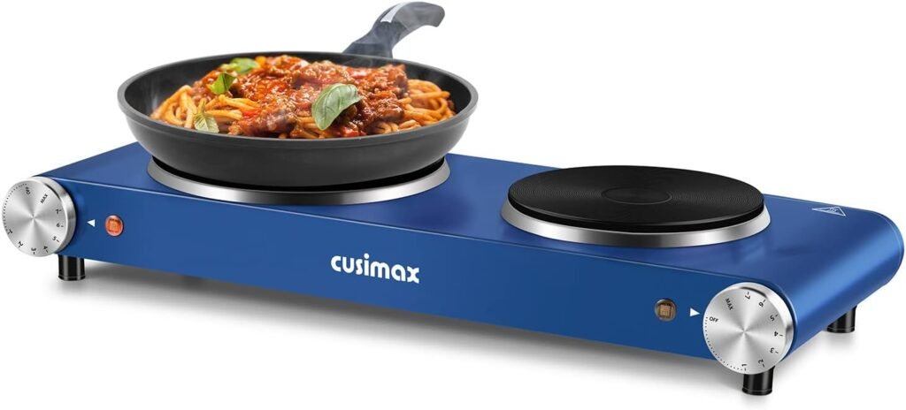 CUSIMAX Electric Hot Plate for Cooking Portable Single Burner 1500W Cast Iron hot plates Heat-up in Seconds Adjustable Temperature Control Stainless Steel Non-Slip Rubber Feet Upgraded Version B101