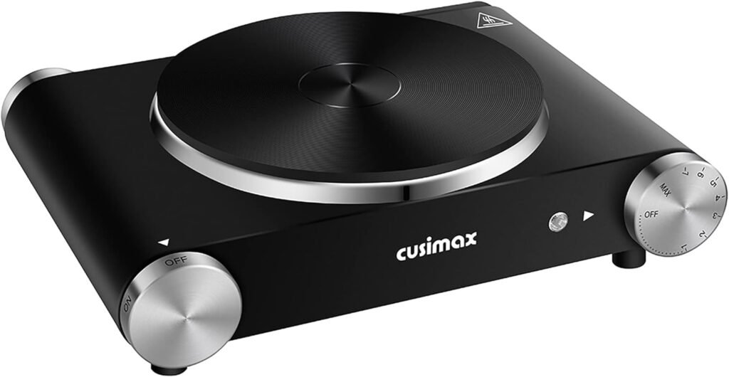 CUSIMAX Electric Hot Plate for Cooking Portable Single Burner 1500W Cast Iron hot plates Heat-up in Seconds Adjustable Temperature Control Stainless Steel Non-Slip Rubber Feet Upgraded Version B101