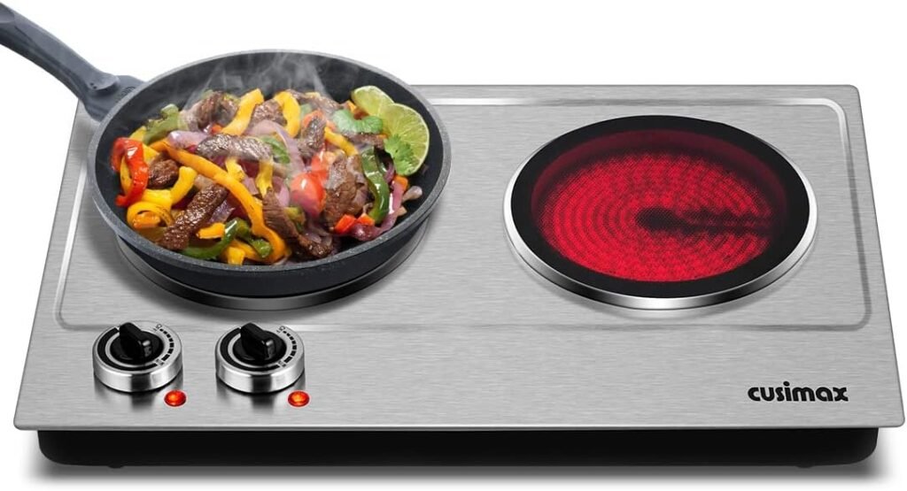 CUSIMAX Electric Hot Plate for Cooking Portable Single Burner 1500W Cast Iron hot plates Heat-up in Seconds Adjustable Temperature Control Stainless Steel Non-Slip Rubber Feet Upgraded Version B101