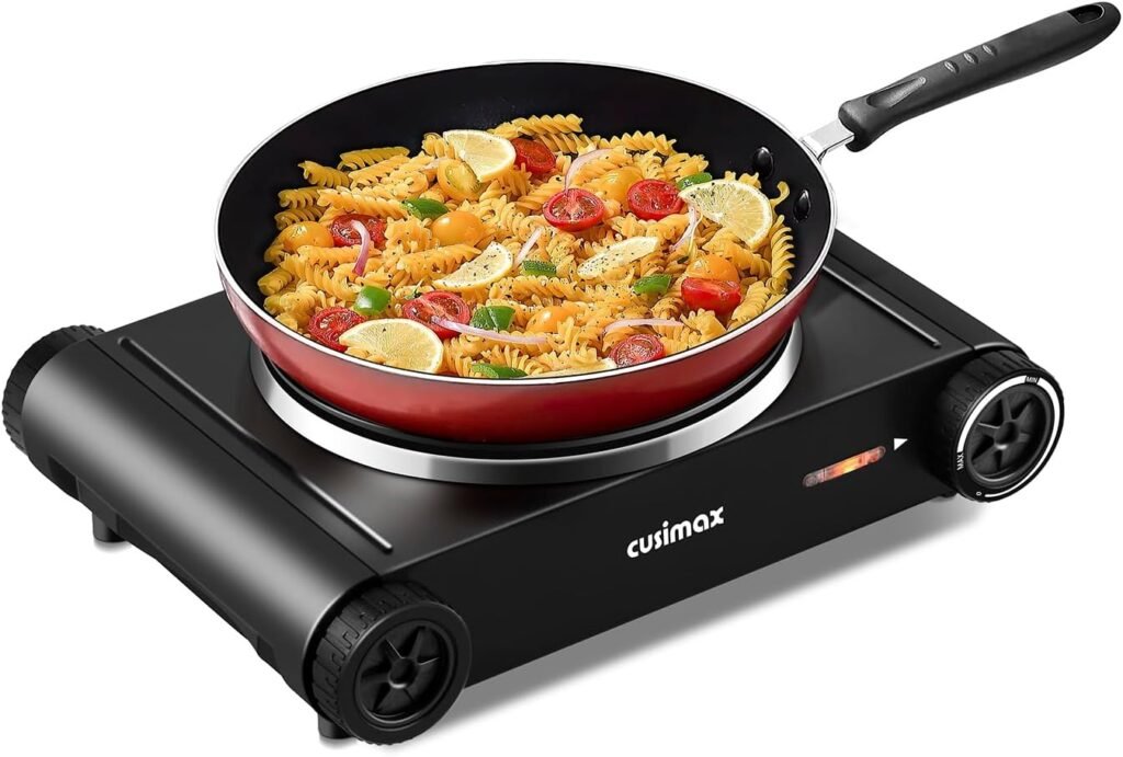 Cusimax Hot Plate Electric Burner Single Burner Cast Iron hot plates for cooking Portable Burner 1500W with Adjustable Temperature Control Stainless Steel Non-Slip Rubber Feet, Upgraded Version