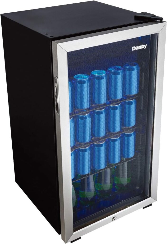 Danby DBC117A1BSSDB-6 117 Can Beverage Center, 3.1 Cu.Ft. Freestanding Drinks Refrigerator for Basement, Dining, Living Room-Bar Fridge Perfect for Beer, Pop, Water, Black/Grey