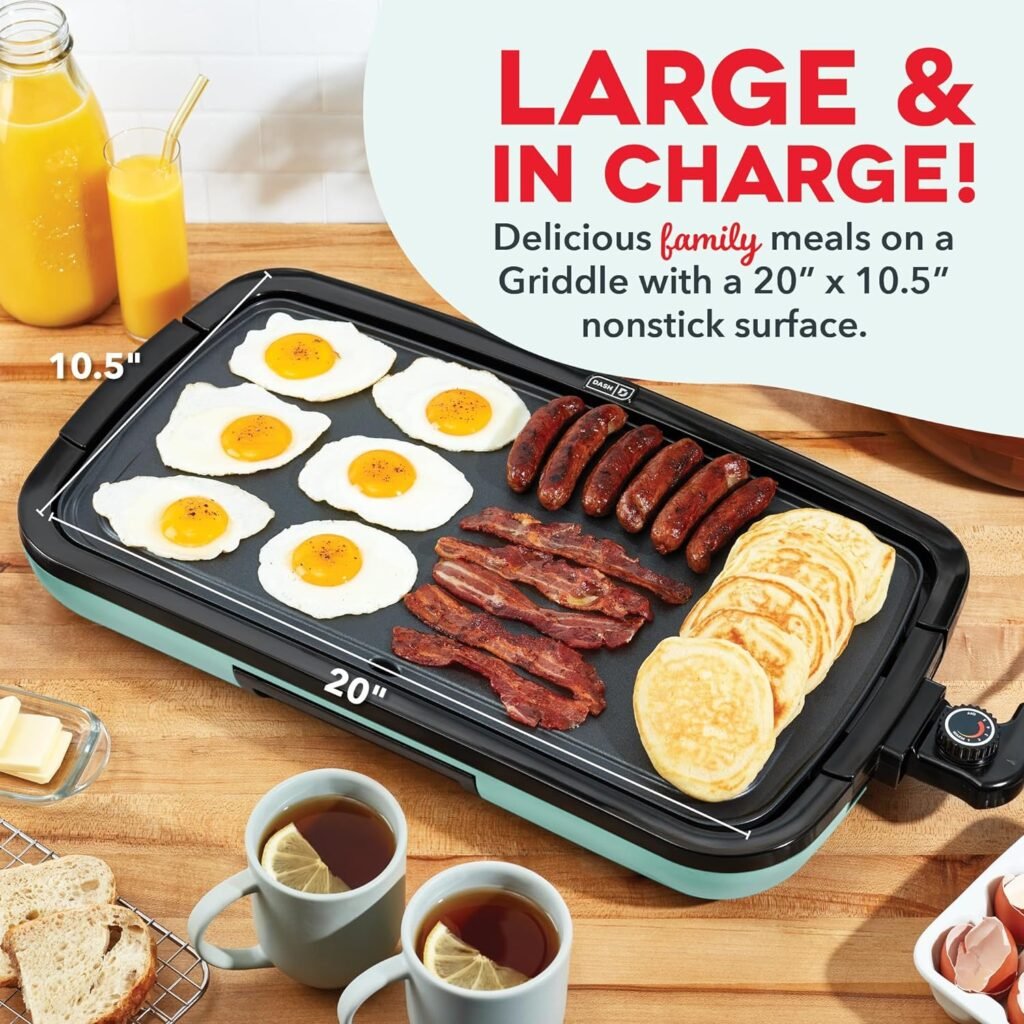 DASH Deluxe Everyday Electric Griddle with Dishwasher Safe Removable Nonstick Cooking Plate for Pancakes, Burgers, Eggs and more, Includes Drip Tray + Recipe Book, 20” x 10.5”, 1500-Watt - Aqua