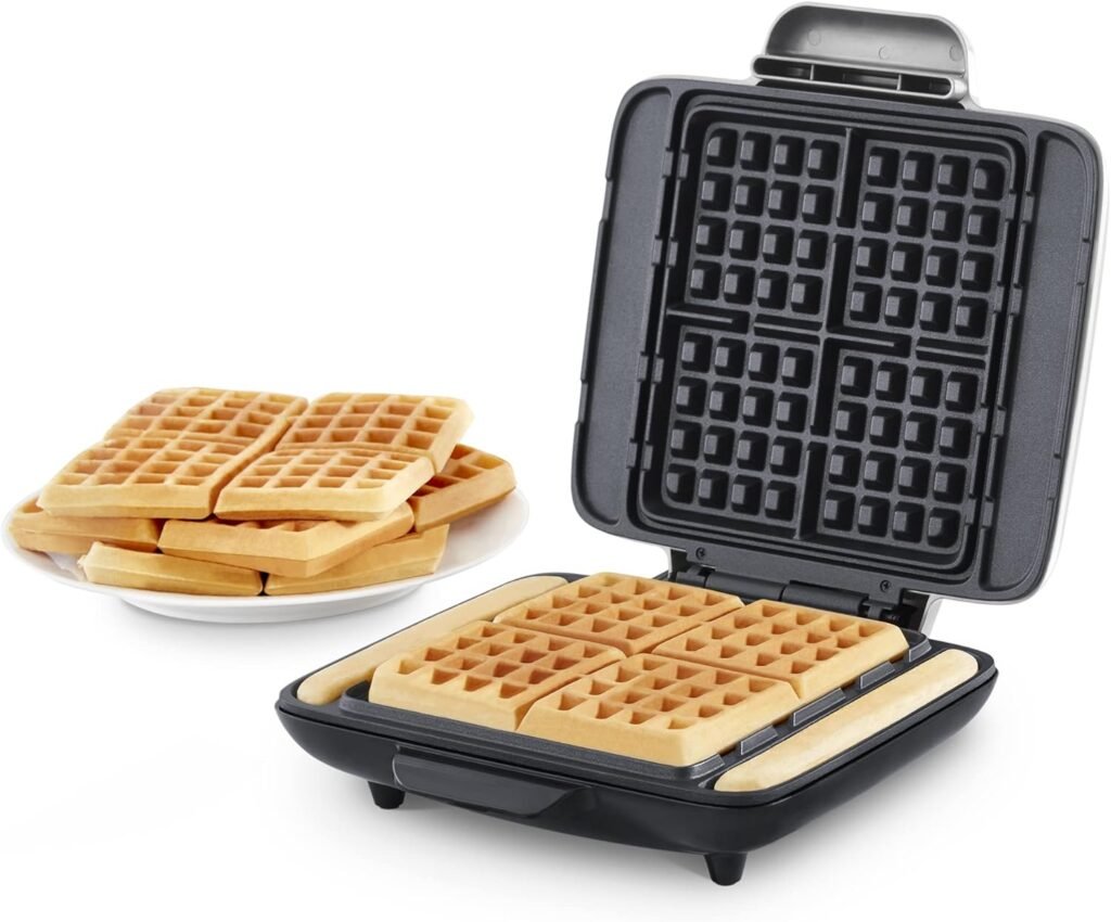 Dash Deluxe No-Drip Waffle Iron Maker Machine 1200W + Hash Browns, or Any Breakfast, Lunch,  Snacks with Easy Clean, Non-Stick + Mess Free Sides, Silver