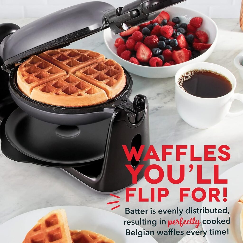 DASH Flip Belgian Waffle Maker With Non-Stick Coating for Individual 1 Thick Waffles – Black