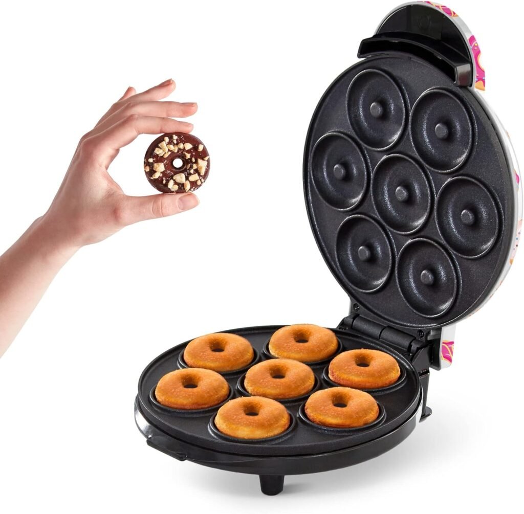 Dash Mini Donut Maker Machine for Kid-Friendly Breakfast, Snacks, Desserts  More with Non-stick Surface, Makes 7 Doughnuts, Donut Print