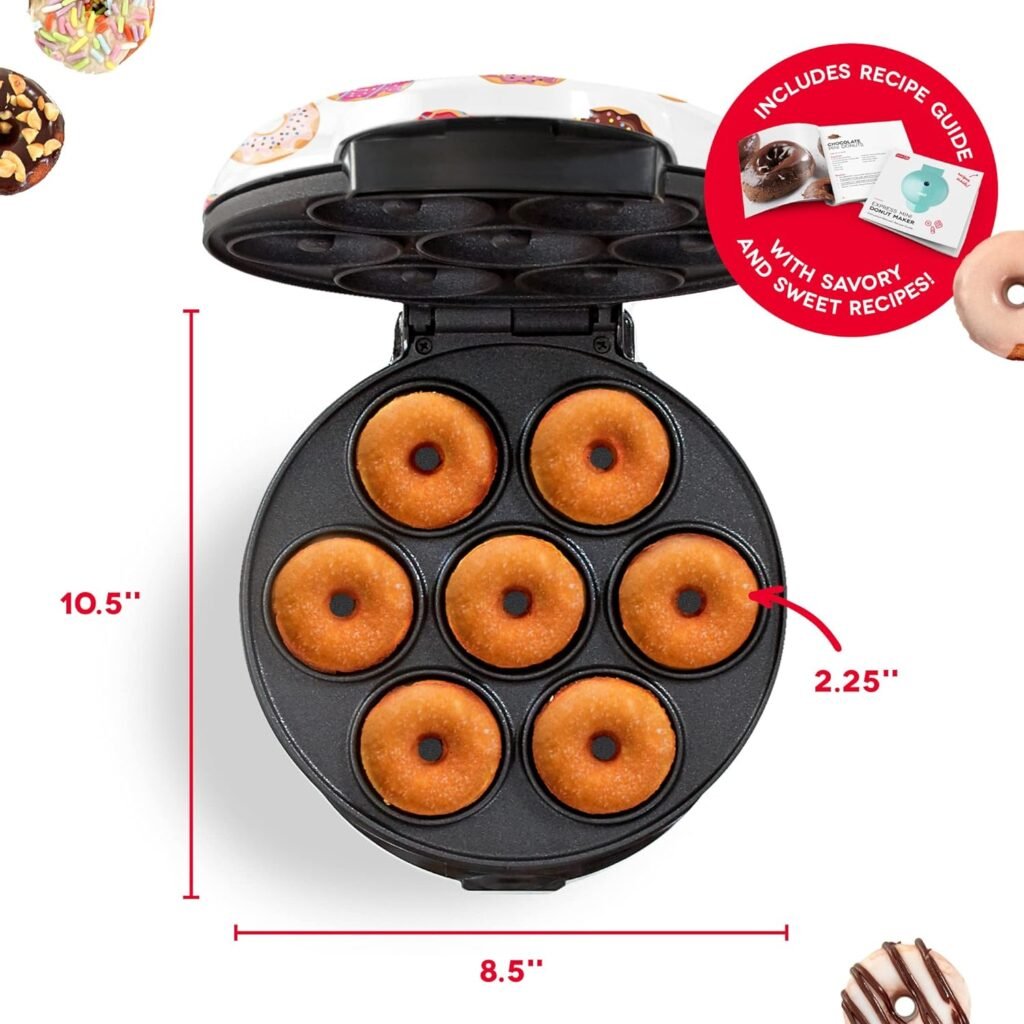 Dash Mini Donut Maker Machine for Kid-Friendly Breakfast, Snacks, Desserts  More with Non-stick Surface, Makes 7 Doughnuts, Donut Print