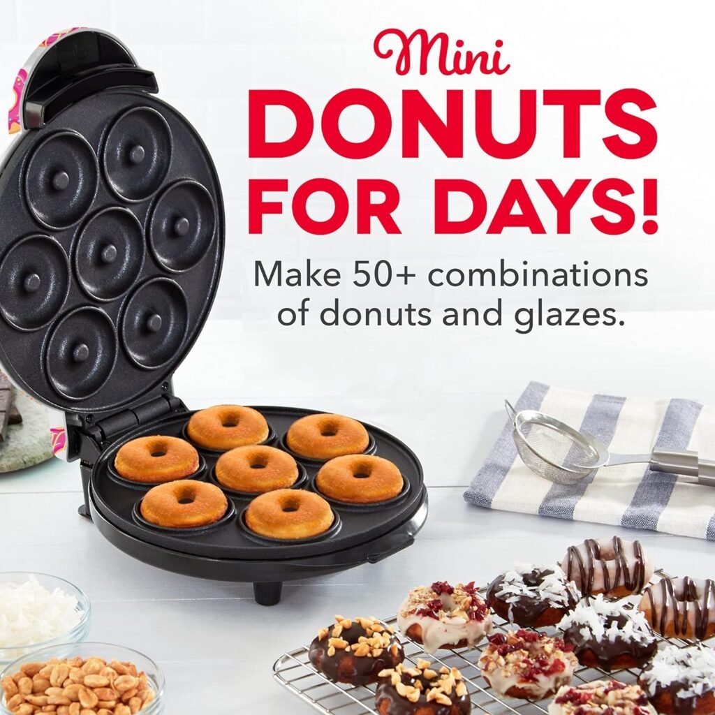 Dash Mini Donut Maker Machine for Kid-Friendly Breakfast, Snacks, Desserts  More with Non-stick Surface, Makes 7 Doughnuts, Donut Print