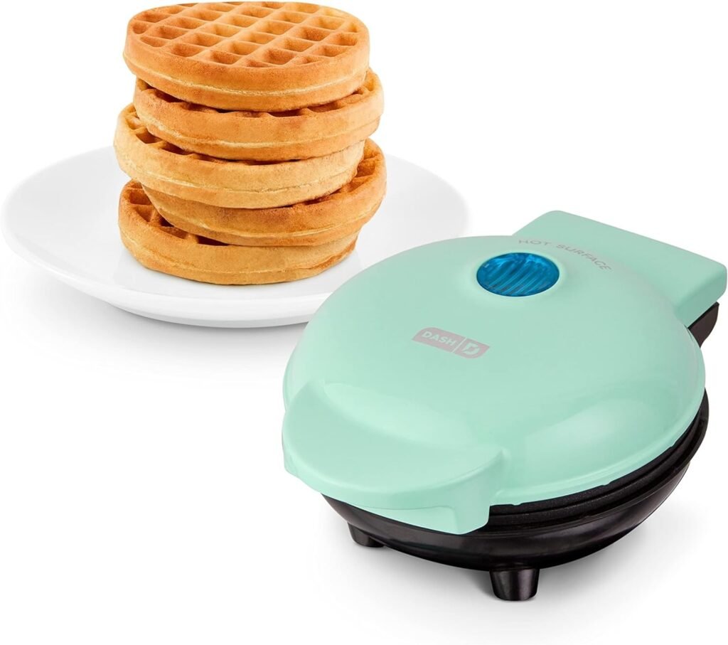 DASH Mini Maker for Individual Waffles, Hash Browns, Keto Chaffles with Easy to Clean, Non-Stick Surfaces, 4 Inch, Aqua