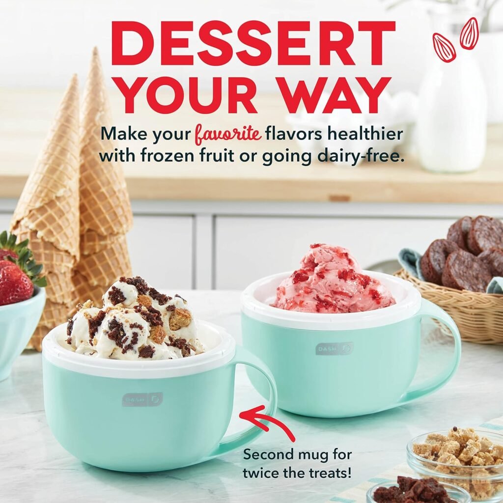 DASH My Mug Ice Cream Maker, for Ice Cream, Gelato, Sorbet, Frozen Yogurt, and Custom Mix-Ins, with (2) Bowls