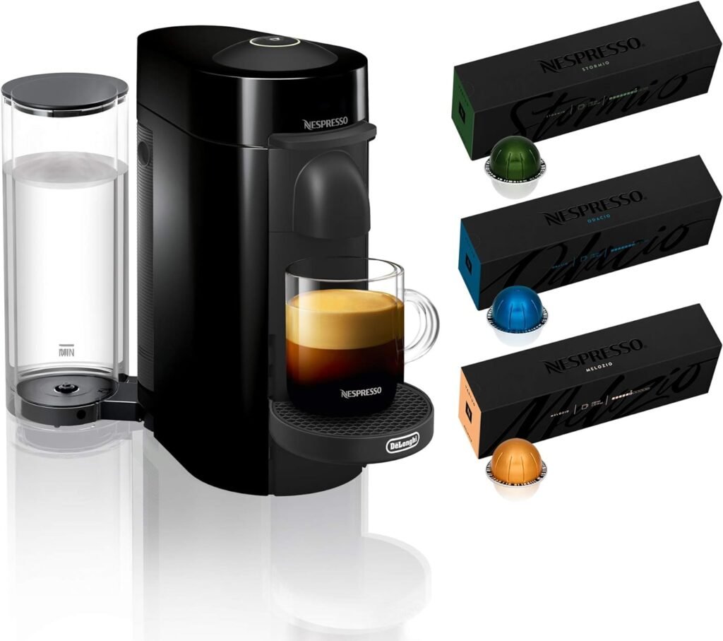 DeLonghi Nespresso VertuoPlus Coffee and Espresso Machine by DeLonghi, 38 ounces, Matte Black