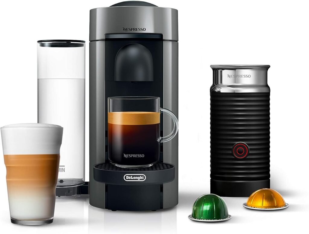 DeLonghi Nespresso VertuoPlus Coffee and Espresso Machine by DeLonghi, 38 ounces, Matte Black