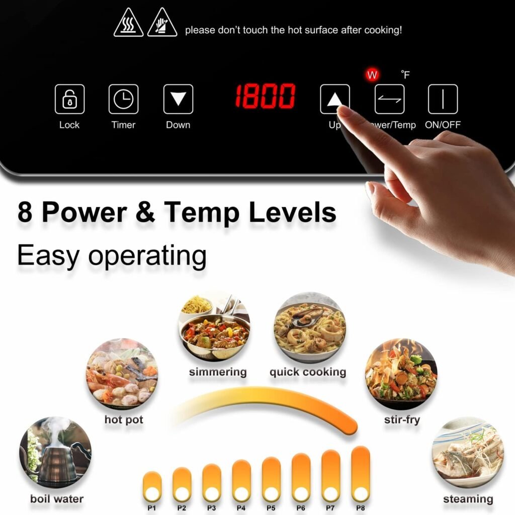 Double Induction Cooktop AMZCHEF Induction Cooker 2 Burners, Low Noise Electric Cooktops With 1800W Sensor Touch, 10 Temperature  Power Levels,Independent Control,3-hour Timer, Safety Lock