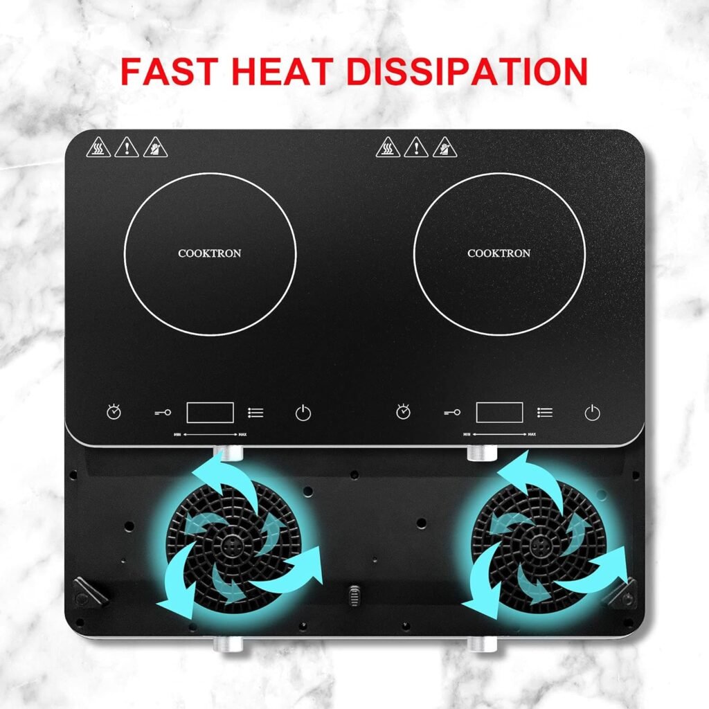 Double Induction Cooktop Burner with Fast Warm-Up Mode, 1800w 2 Induction Burner with 10 Temperature 9 Power Settings, Portable Dual Induction Cooker Cooktop with Child Safety Lock  Time