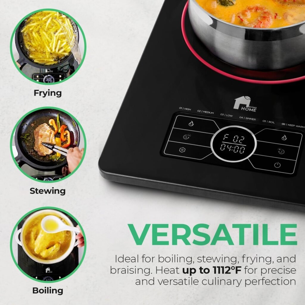 EconoHome Superconductor Portable Cooktop - Extra Thin  Portable Electric Stove for Cooking, Kitchen, Home, Apartment, Dorm - Stainless Steel, Microcrystalline Glass Burner - Adjustable Temperature