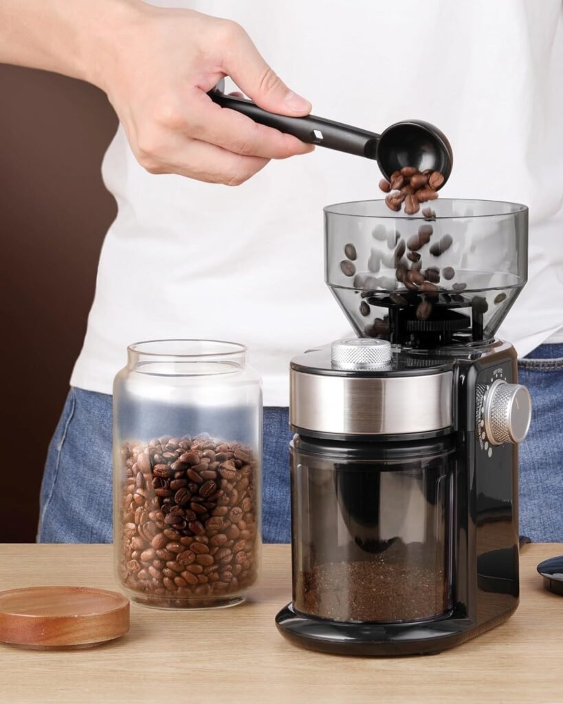 Electric Burr Mill Coffee Grinder with 18 Precise Grind Settings for Espresso, Drip and French Press - Adjustable Burr Grinder in Black