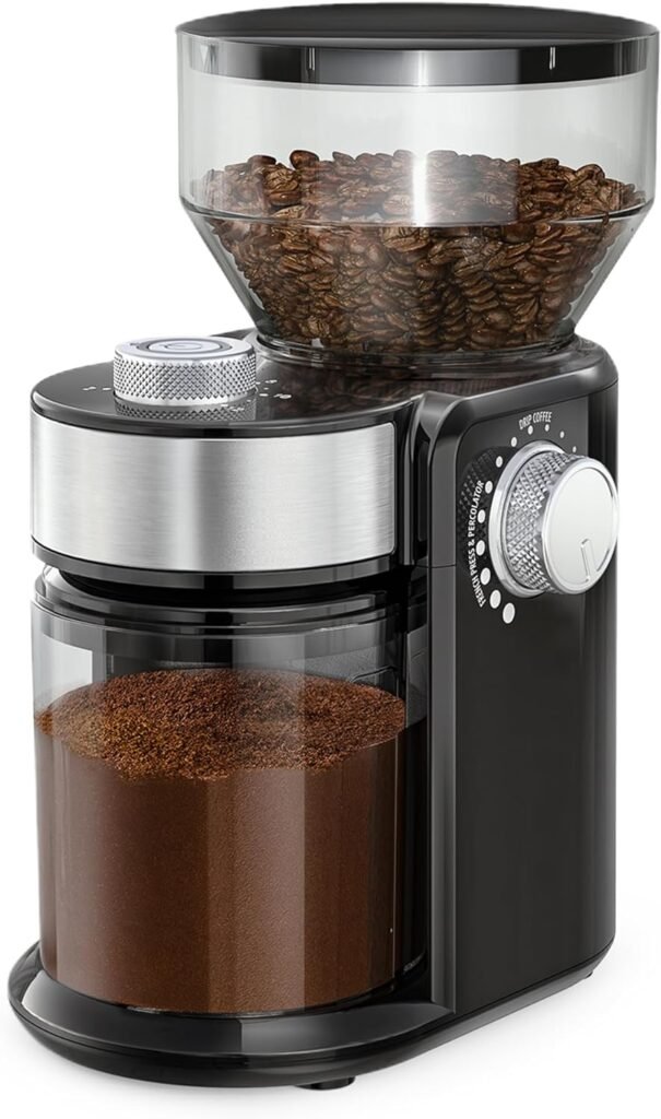 Electric Burr Mill Coffee Grinder with 18 Precise Grind Settings for Espresso, Drip and French Press - Adjustable Burr Grinder in Black