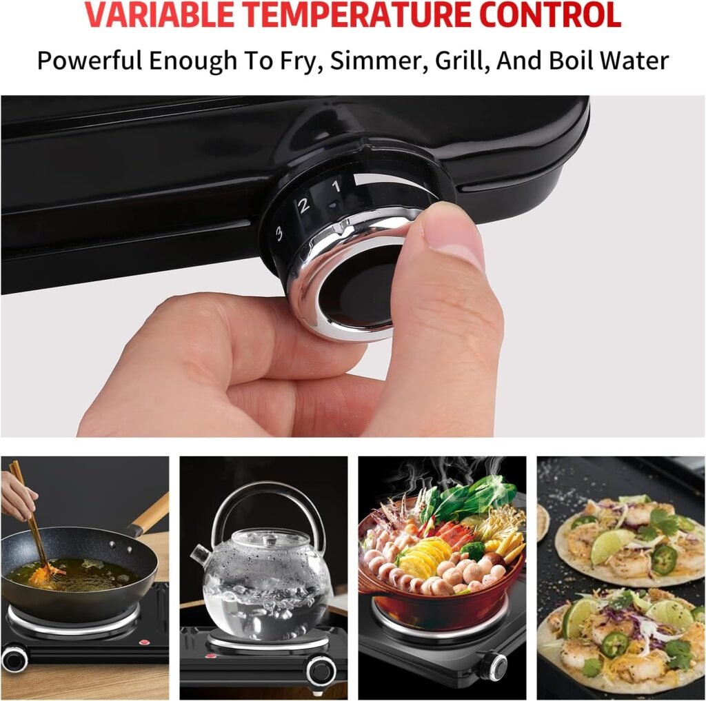 Electric Hot Plate for Cooking, Infrared Double Burner,1800W Portable Electric Stove,Heat-up In Seconds,Countertop Cooktop for Dorm Office Home Camp, Compatible with All Cookware