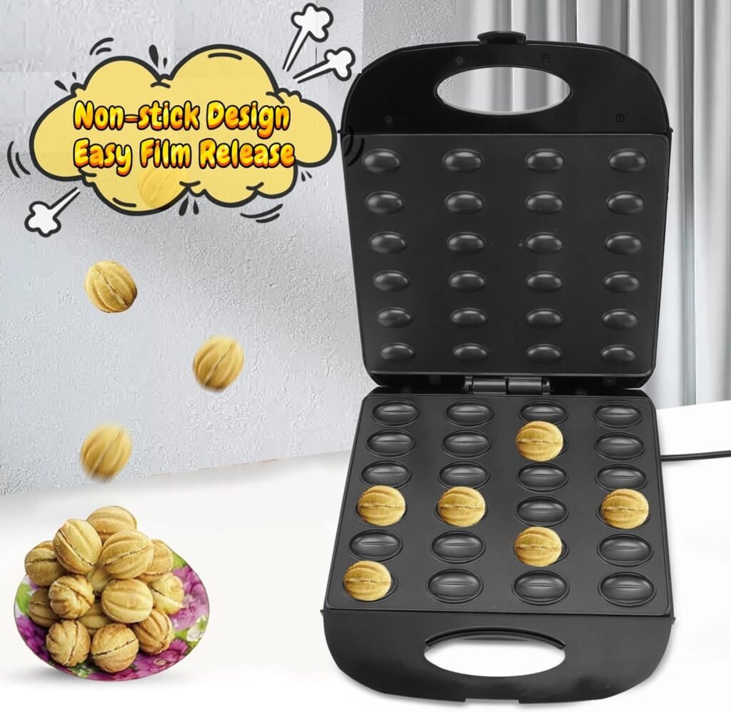 Electric Walnut Cake Maker, 24 PCS Automatic Mini Waffle Maker, 1400W Walnut Cake Maker Machine Non Stick Panel with Temperature Control (US Plug 110V) (US Plug 110V)