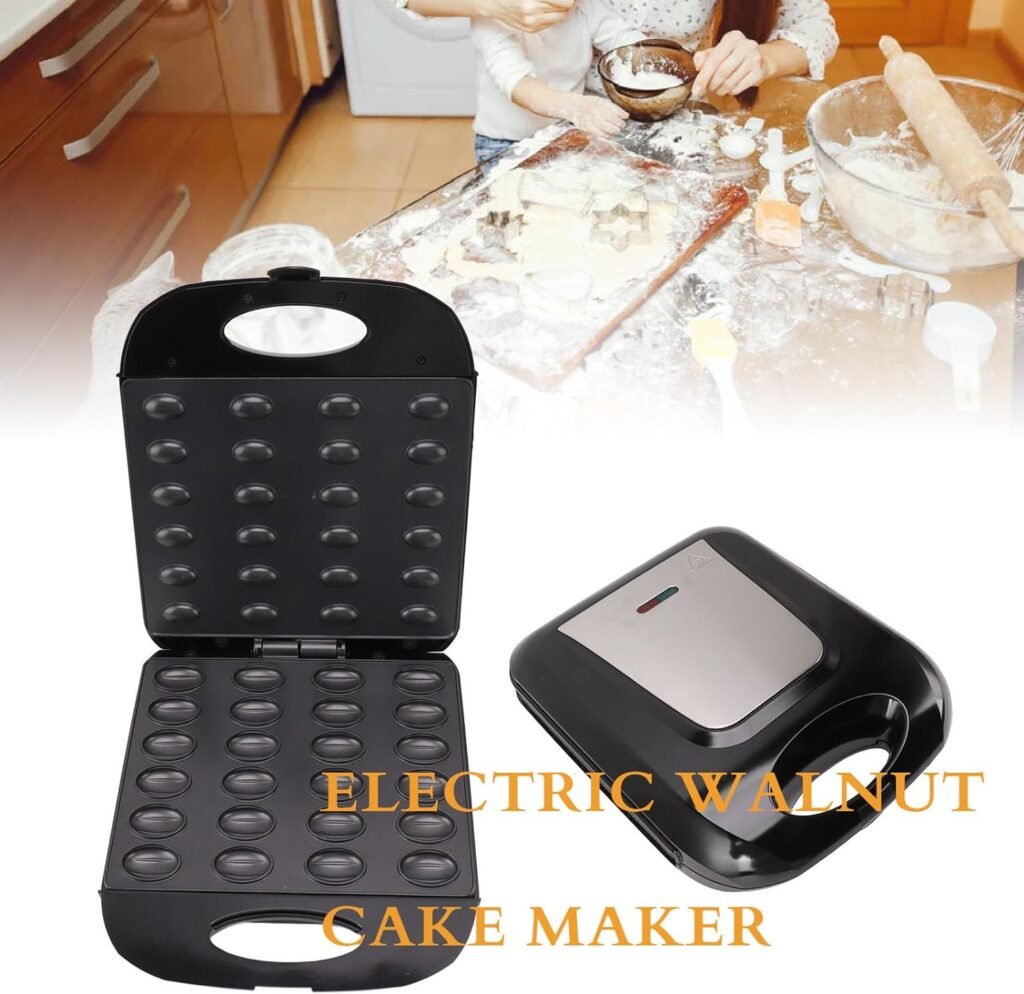 Electric Walnut Cake Maker, Automatic Mini Nut Waffle Bread Machine, Toaster Baking Breakfast Pan Oven, Non Stick Electric Walnut Cookie Maker, 1400W 24pcs Capacity (US Plug 110V)