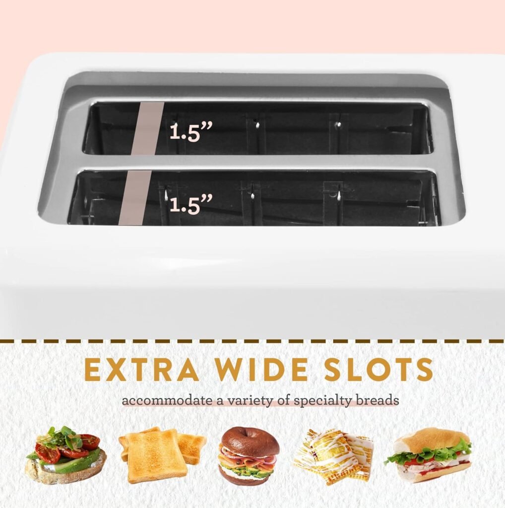 Elite Gourmet ECT-1027 Cool Touch Toaster, 7 Toast Settings Cancel Functions, Slide Out Crumb Tray, Extra Wide 1.5 Slots for Bagels Waffles Specialty Breads, Puff Pastry, Snacks, White