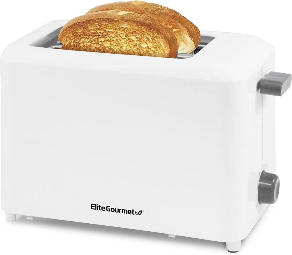 Elite Gourmet ECT-1027 Cool Touch Toaster, 7 Toast Settings Cancel Functions, Slide Out Crumb Tray, Extra Wide 1.5 Slots for Bagels Waffles Specialty Breads, Puff Pastry, Snacks, White