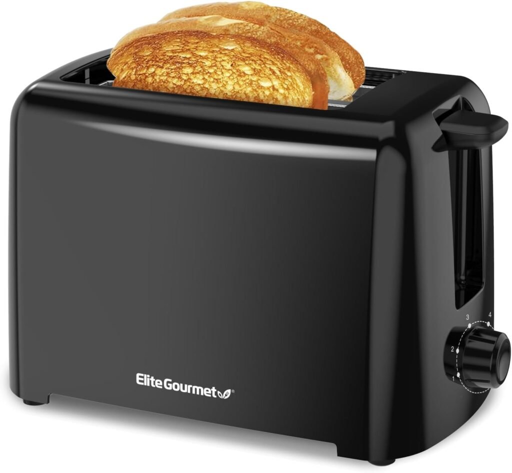 Elite Gourmet ECT1027B Cool Touch Toaster with 6 Temperature Settings  Extra Wide 1.25 Slots for Bagels, Waffles, Specialty Breads, Puff Pastry, Snacks, ETL Certified, 2 Slices, Black