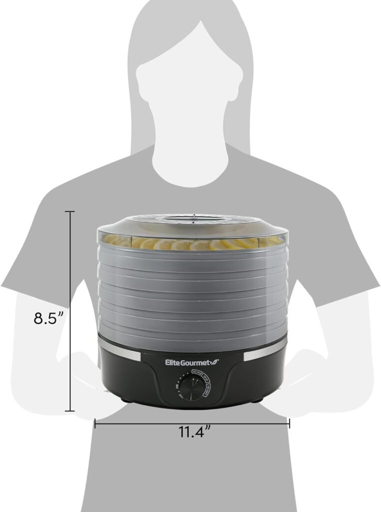 Elite Gourmet EFD319BNG Food Dehydrator, 5 BPA-Free 11.4 Trays Adjustable Temperature Controls, Jerky, Herbs, Fruit, Veggies, Dried Snacks, Black and Grey, 5 Trays