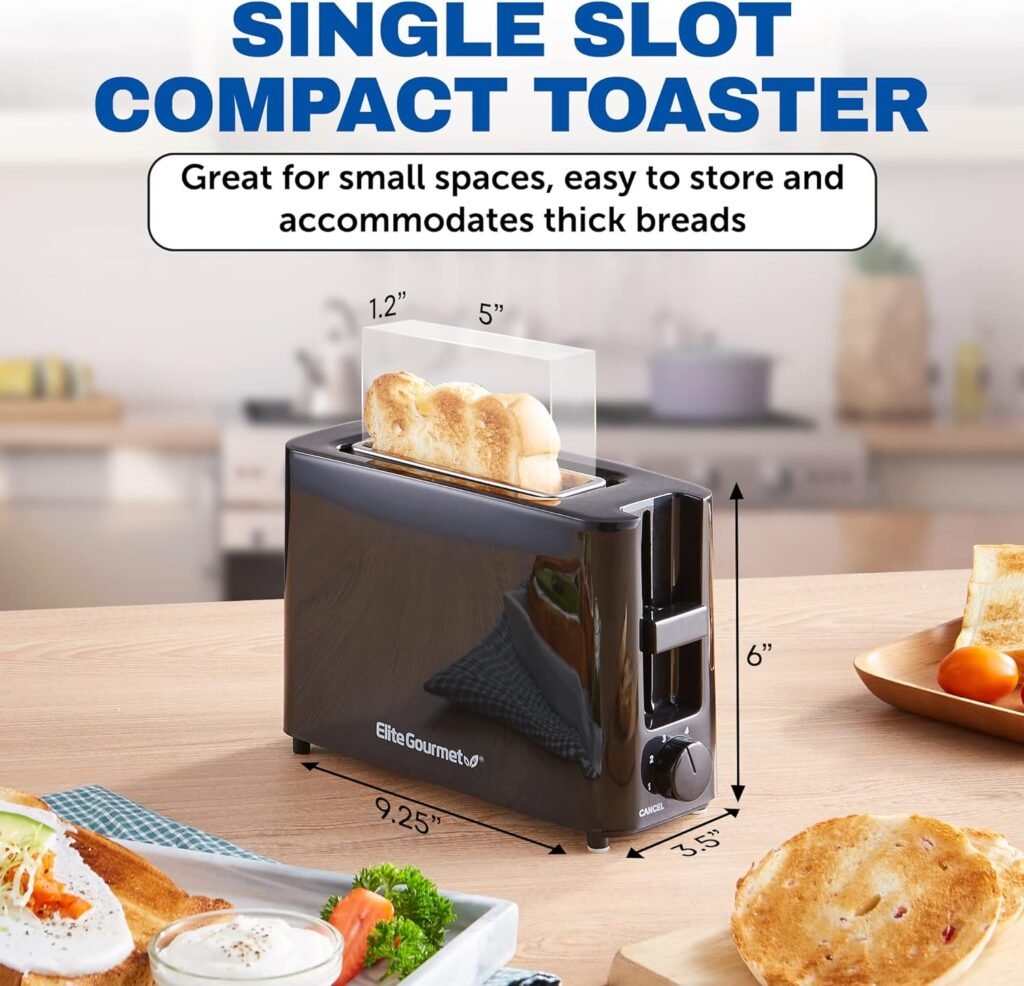 Elite Gourmet Long Slot 4 Slice Toaster, Reheat, 6 Toast Settings, Defrost, Cancel Functions, Built-in Warming Rack, Extra Wide Slots for Bagels  Waffles