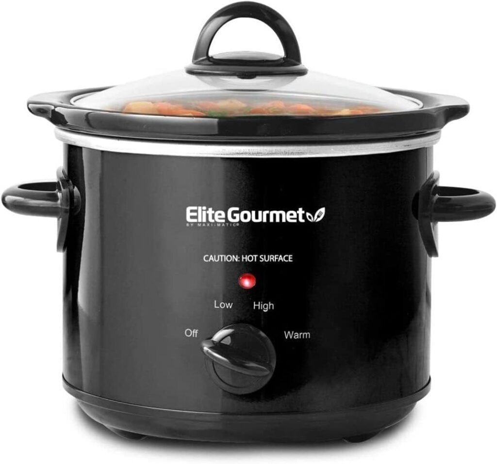 Elite Gourmet MST-350B Electric Oval Slow Cooker, Adjustable Temp, Entrees, Sauces, Stews  Dips, Dishwasher Safe Glass Lid  Crock (3 Quart, Black)