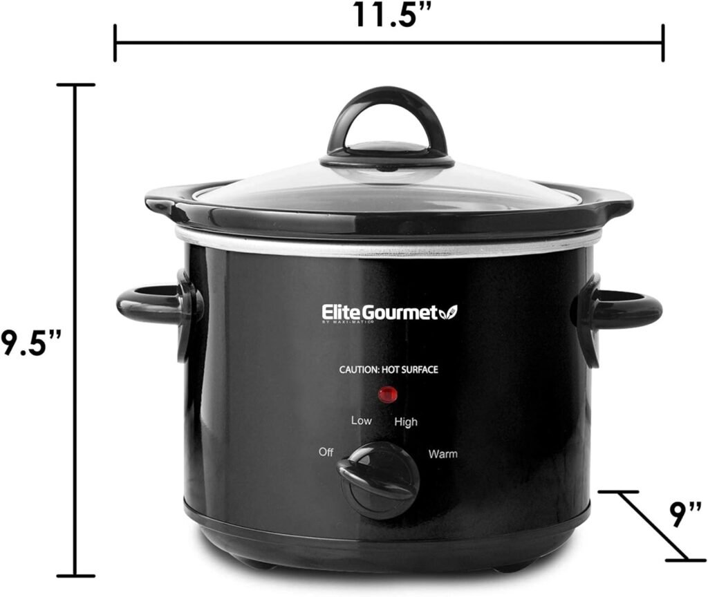 Elite Gourmet MST-350B Electric Oval Slow Cooker, Adjustable Temp, Entrees, Sauces, Stews  Dips, Dishwasher Safe Glass Lid  Crock (3 Quart, Black)