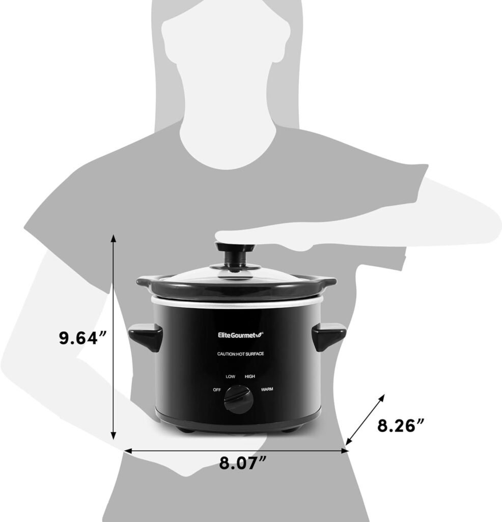 Elite Gourmet MST-350B Electric Oval Slow Cooker, Adjustable Temp, Entrees, Sauces, Stews  Dips, Dishwasher Safe Glass Lid  Crock (3 Quart, Black)