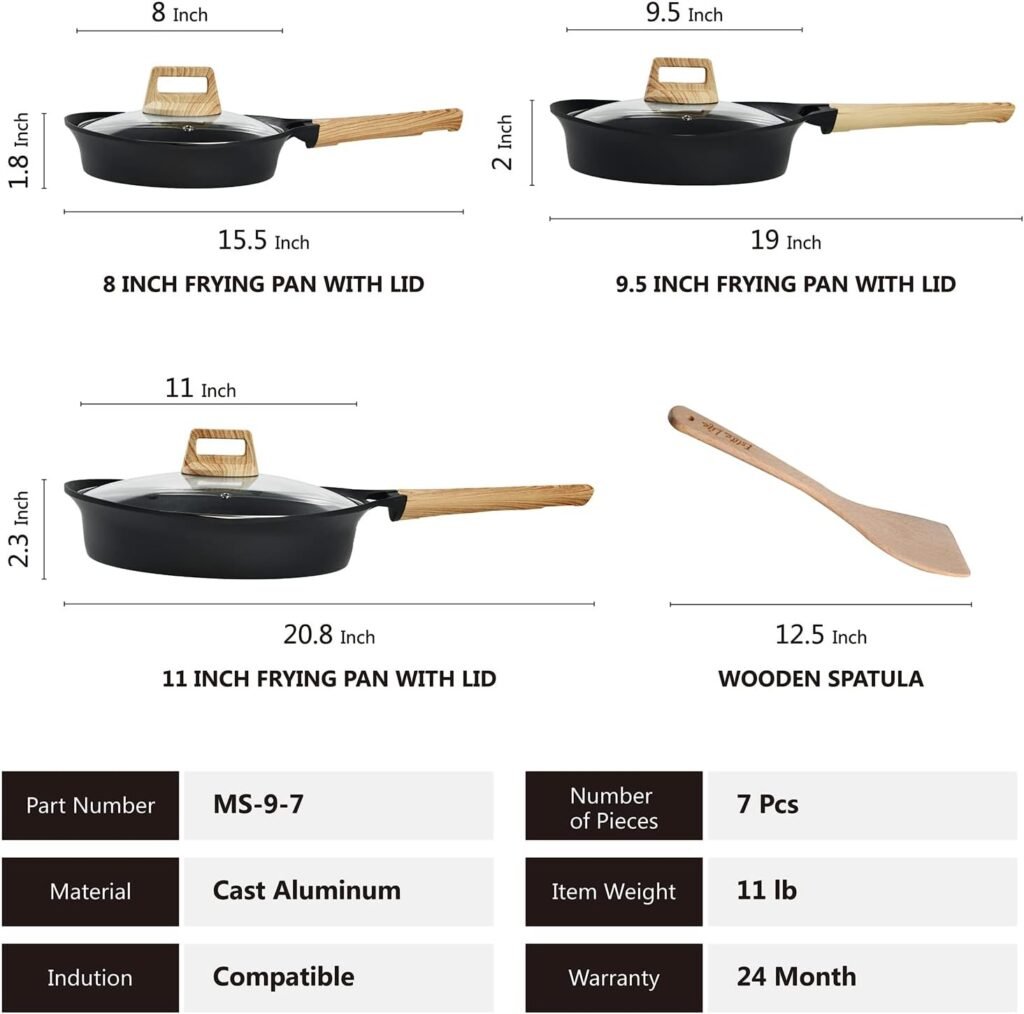 ESLITE LIFE Frying Pan Set with Lids Nonstick Skillet Sets, Granite Coating Cookware Compatible with All Stovetops (Gas, Electric  Induction), PFOA Free, 7-Piece