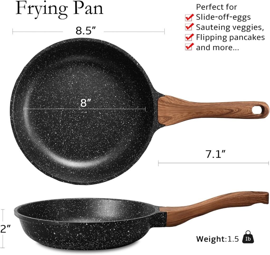 ESLITE LIFE Frying Pan Set with Lids Nonstick Skillet Sets, Granite Coating Cookware Compatible with All Stovetops (Gas, Electric  Induction), PFOA Free, 7-Piece