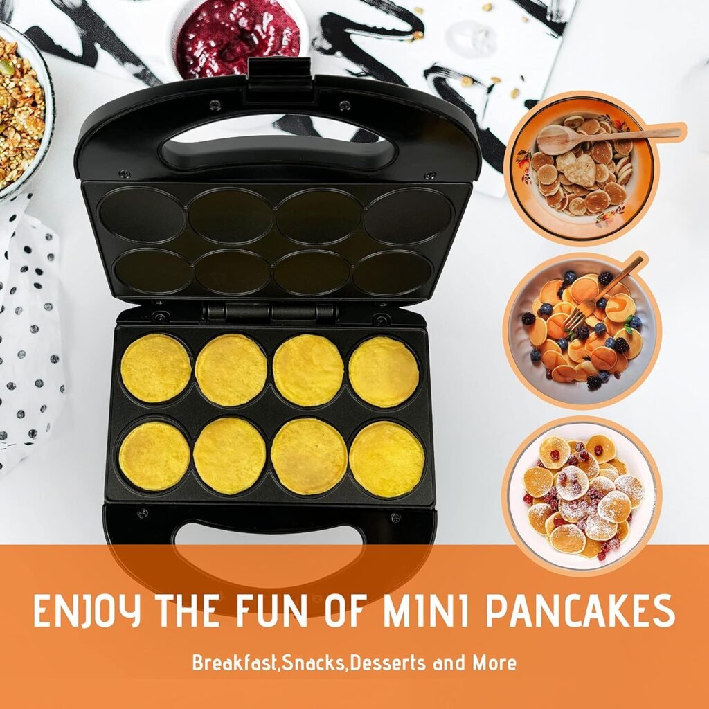 FineMade Mini Waffle Maker Machine, Small Waffle Bites Maker for Kids, Makes 8 x 2” Tiny Waffle Bites, Ideal for Breakfast, Snacks, Desserts and More