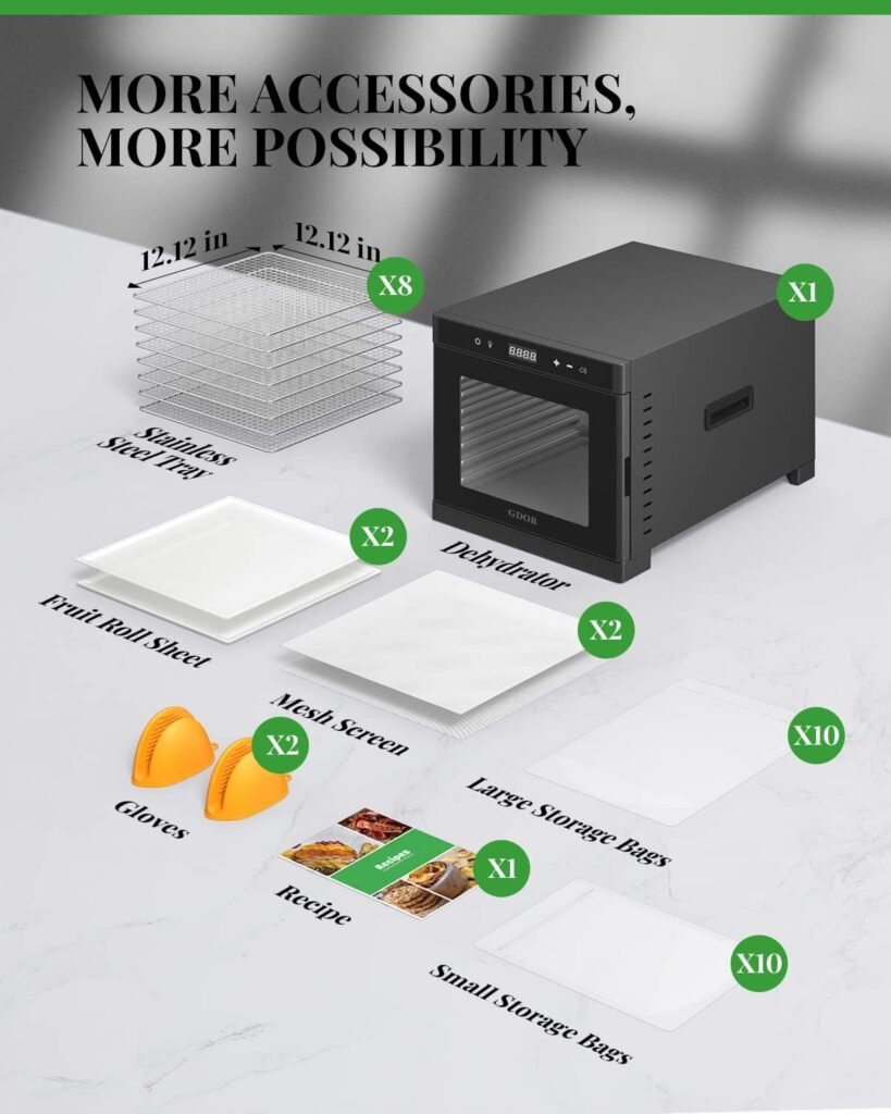 Food Dehydrator Includes Mesh Screen, Fruits Roll Sheet, Recipes, GDOR 5 Trays Dehydrator Machine with Temp Control  72H Timer  LED Display, for Jerky, Fruit, Veggie, Herb, Dog Treat, BPA-Free