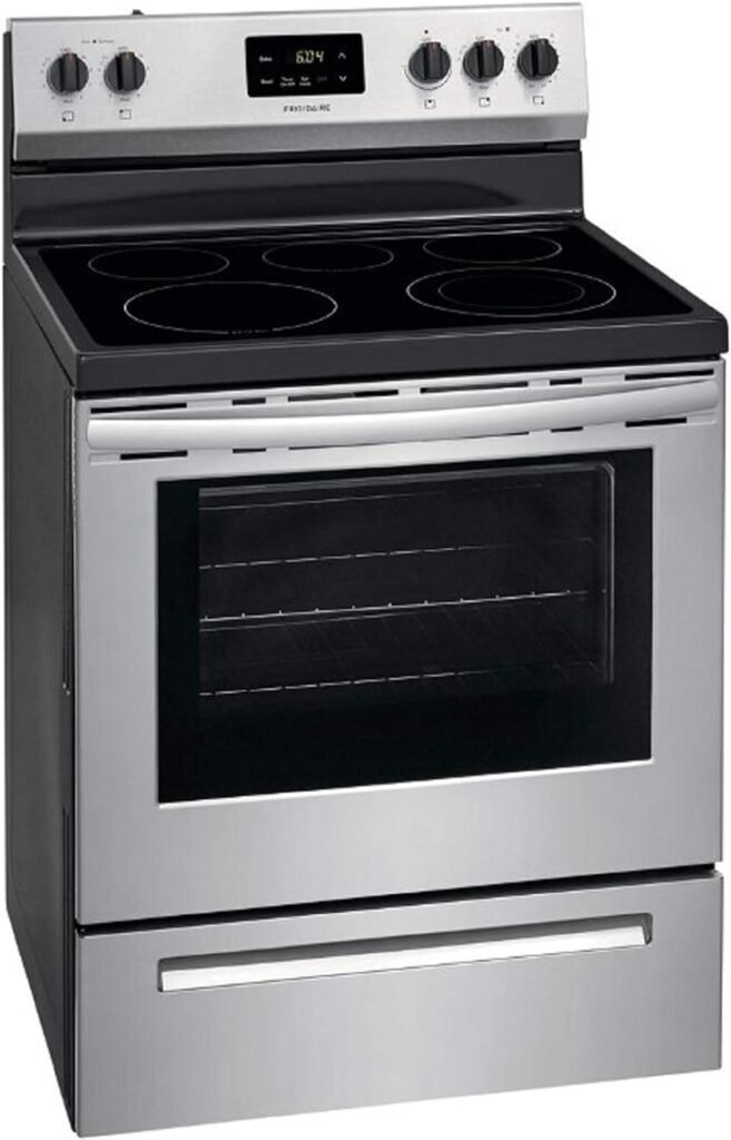 Frigidaire FCRE3052AS 30 Freestanding Electric Range with 5.3 cu. ft. Capacity Quick Boil Store-More Storage Drawer and SpaceWise Expandable Elements in Stainless Steel