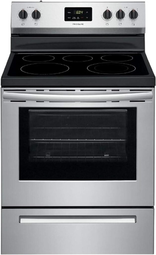 Frigidaire FCRE3052AS 30 Freestanding Electric Range with 5.3 cu. ft. Capacity Quick Boil Store-More Storage Drawer and SpaceWise Expandable Elements in Stainless Steel