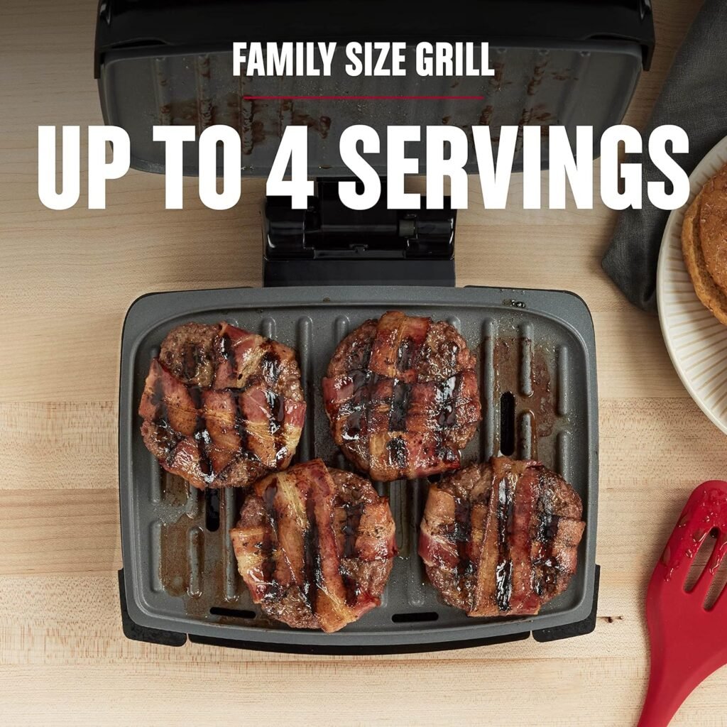 George Foreman® Fully Submersible™ Grill, NEW Dishwasher Safe, Wash the Entire Grill, Easy-to-Clean Nonstick, Black/Grey