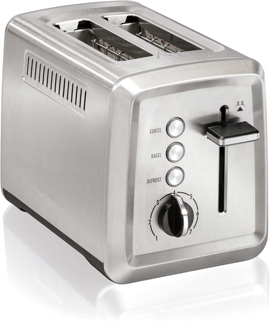 Hamilton Beach 2 Slice Toaster with Extra-Wide Slots, Bagel Setting, Toast Boost, Slide-Out Crumb Tray, Auto-Shutoff  Cancel Button, Defrost Function, Stainless Steel (22794)