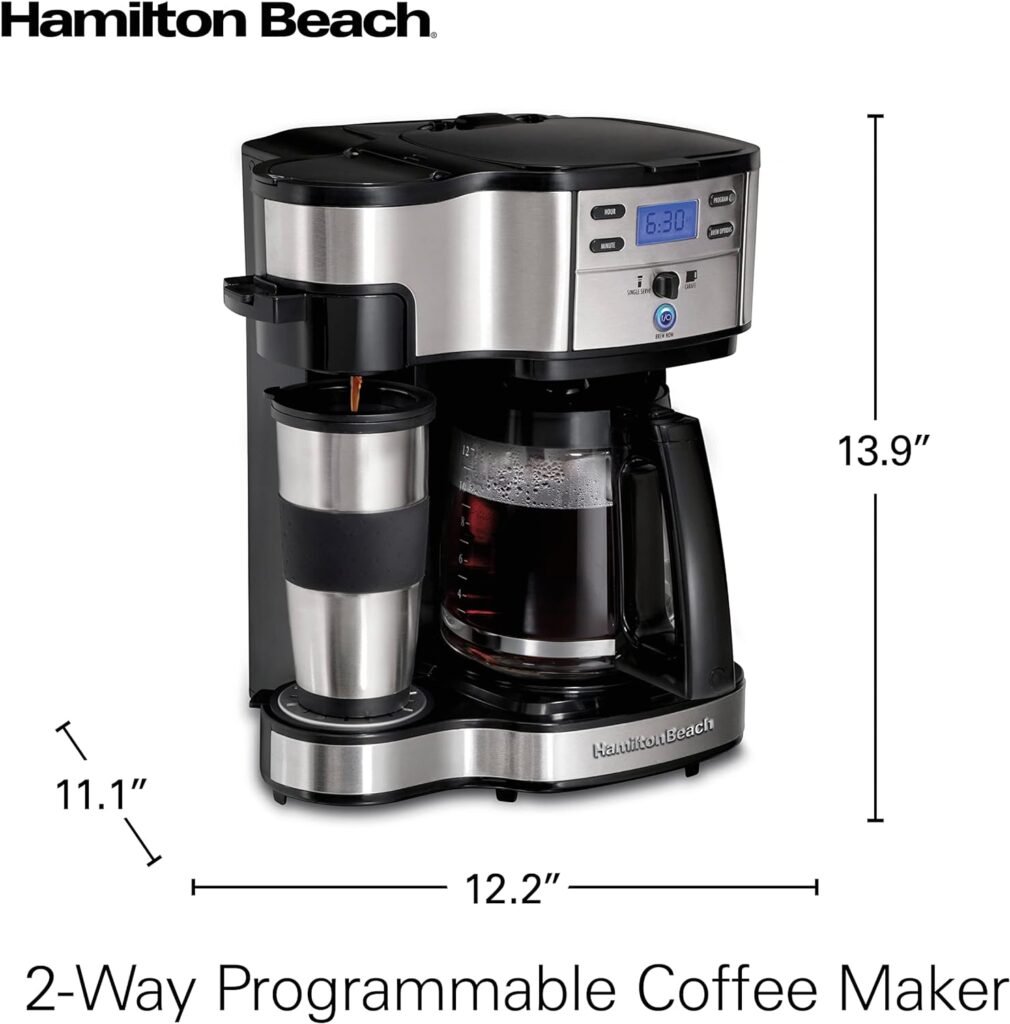 Hamilton Beach 2-Way 12 Cup Programmable Drip Coffee Maker  Single Serve Machine, Glass Carafe, Auto Pause and Pour, Black (49980R)