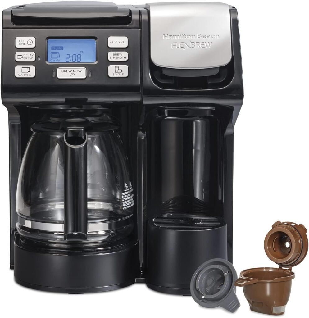 Hamilton Beach 49902 FlexBrew Trio 2-Way Coffee Maker, Compatible with K-Cup Pods or Grounds, Combo, Single Serve  Full 12c Pot, Black - Fast Brewing