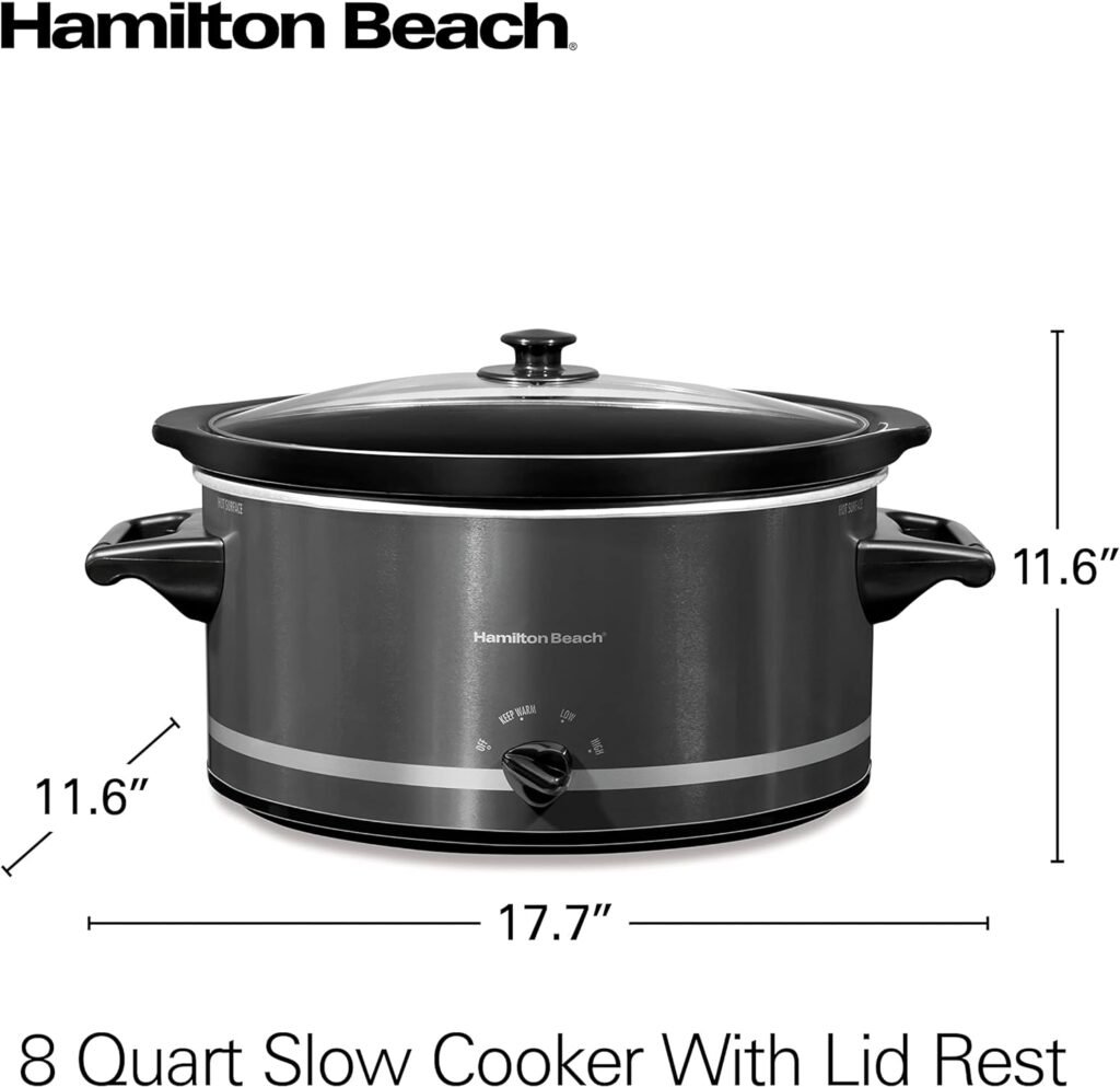 Hamilton Beach 6-Quart Slow Cooker with 3 Cooking Settings, Dishwasher-Safe Stoneware Crock  Glass Lid, Silver (33665G)