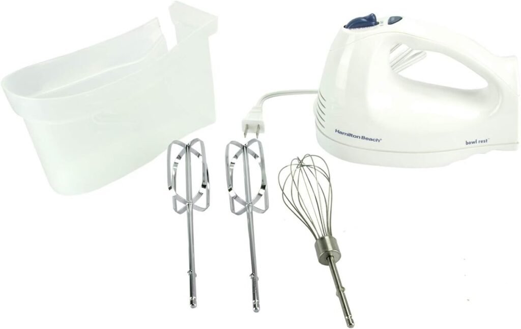 Hamilton Beach 6-Speed Electric Hand Mixer with Whisk, Traditional Beaters, Snap-On Storage Case, White